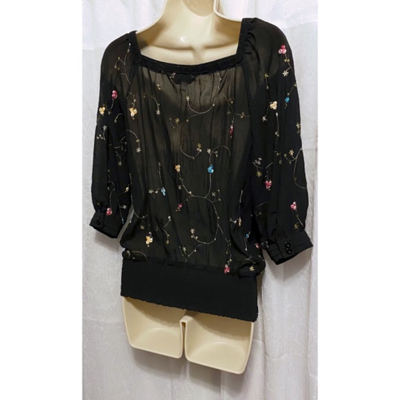 Romy Black Sheer Wildflower Blouse size XS/S - Picture 8 of 11